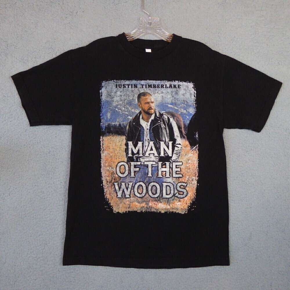 Justin Timberlake Shirt Mens Medium Black Graphic Tee The Man of the Woods Tour